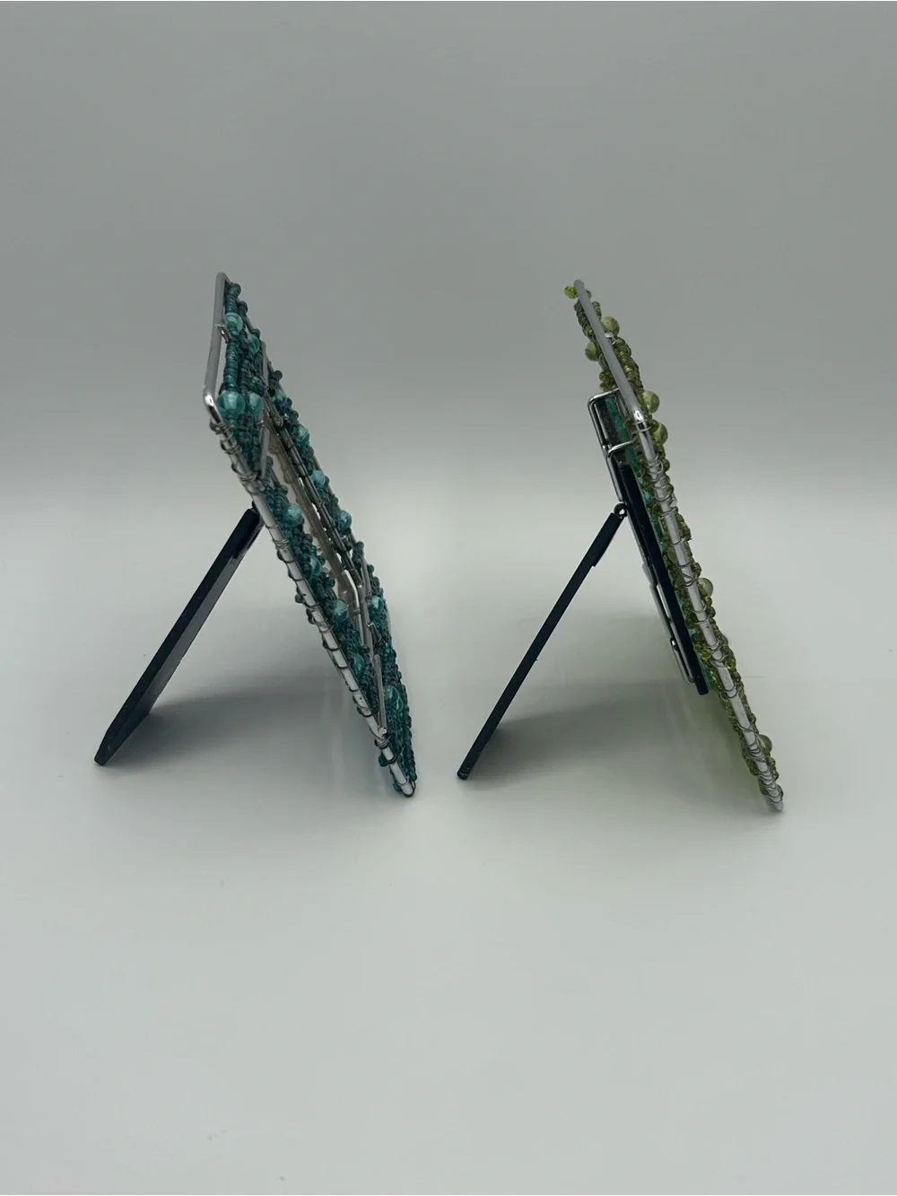 Vintage 90s Pier 1 Beaded Wire Photo Frames Set of 2 - Green /Teal Boho Eclectic
